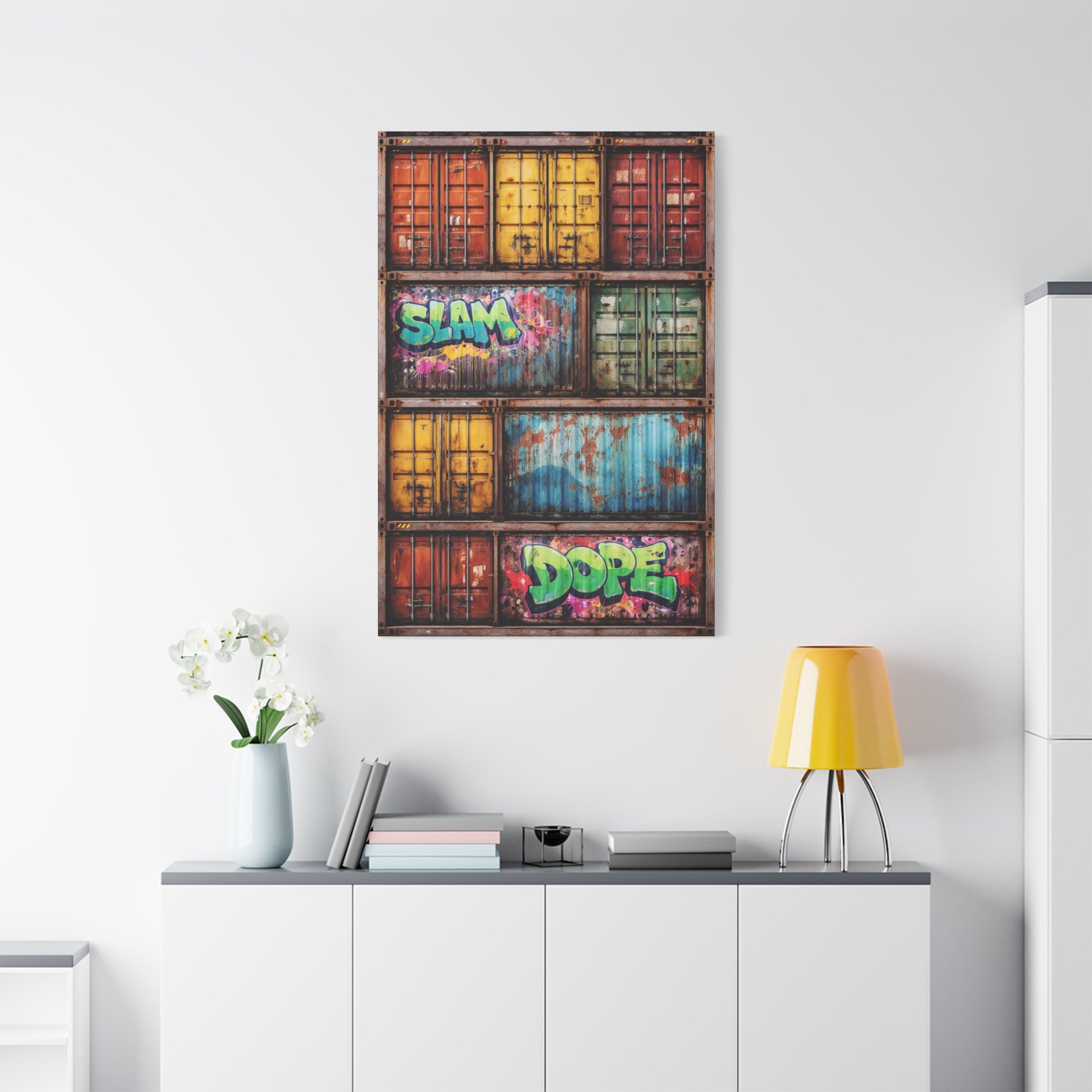 Graffiti Shipping Containers Canvas | Industrial Abstract Wall Art | Rustic Modern Loft Decor | Street Art Style