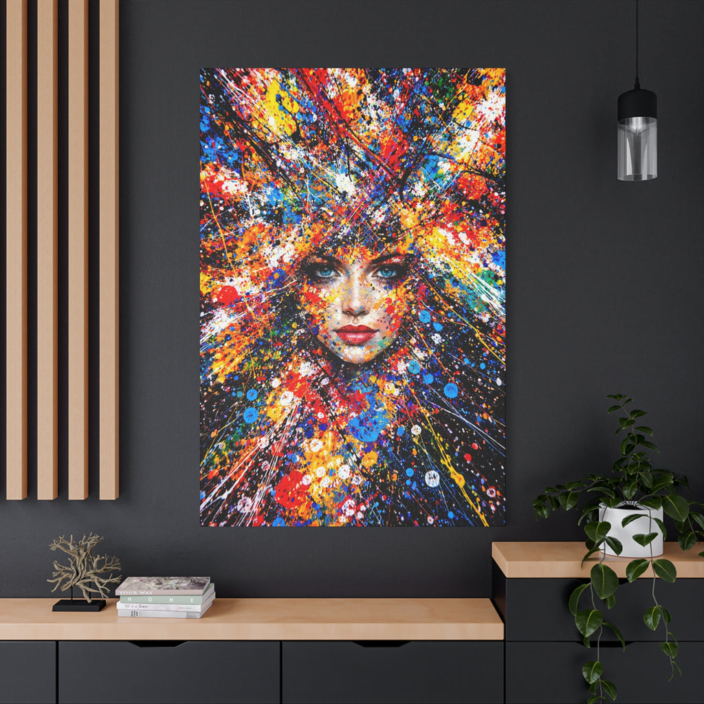 Canvas Inspired by Pollock | Colorful Abstract Womans Face  | Expressive Portrait