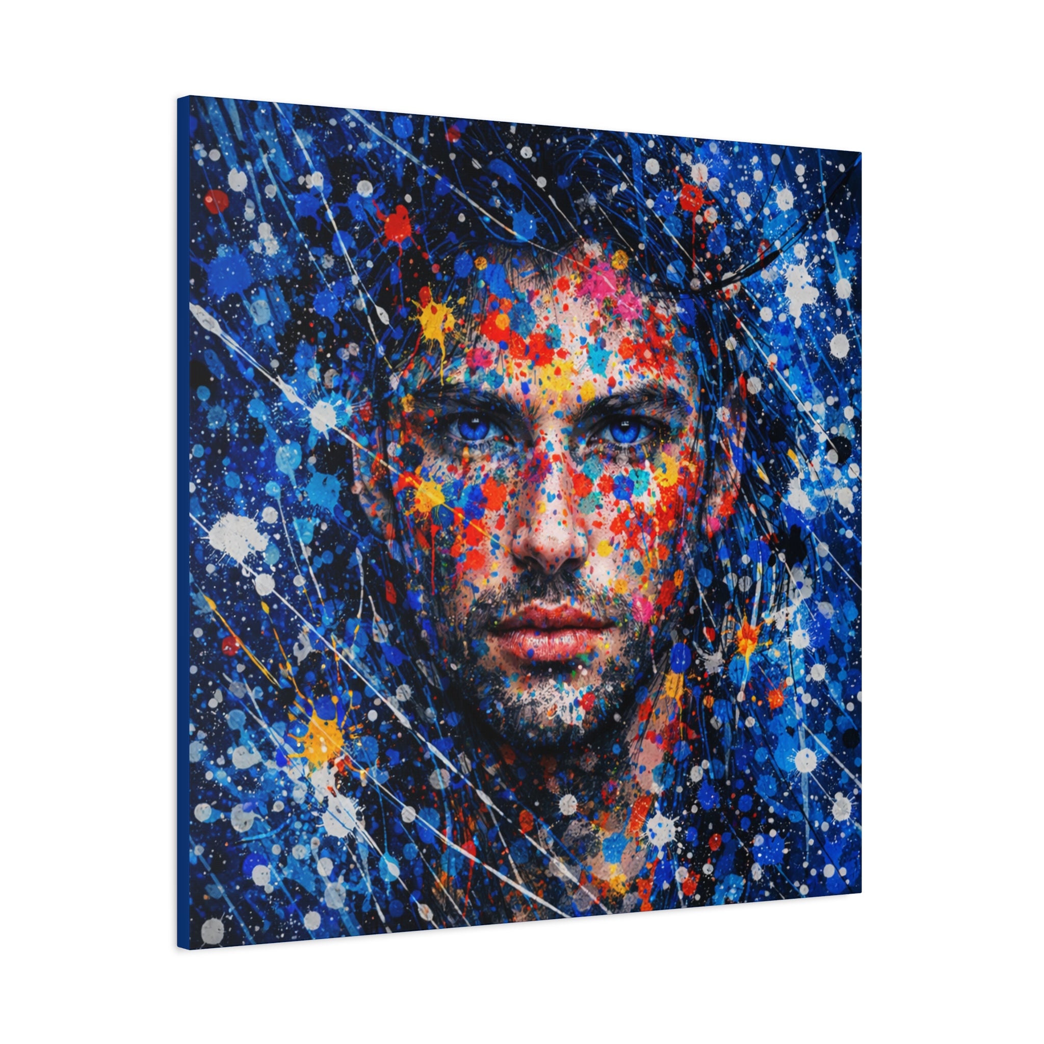 Abstract Splash Portrait Canvas | Vibrant Male Face Wall Art