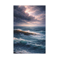Stormy ocean with large waves and dark clouds