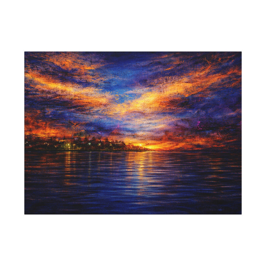 Blue and Gold Abstract Canvas Seascape