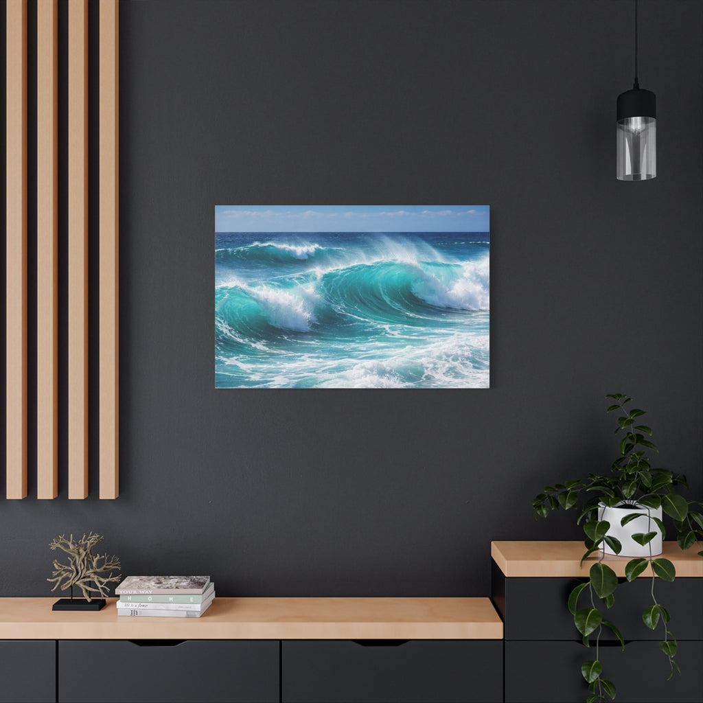 Turquoise Rolling Waves Canvas | Coastal Ocean Wall Art | Nautical