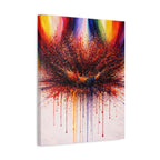 Abstract art canvas print with colorful splatter design on a white background