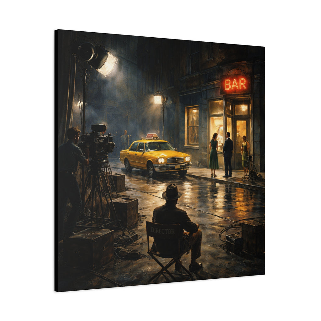 Film Noir City Street Scene Canvas | Matte Stretched Wall Art