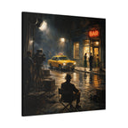 Film Noir City Street Scene Canvas | Matte Stretched Wall Art