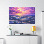 Ocean Sunset Canvas Wall Art, Coastal Landscape Painting, Beach House Decor, Modern Living Room Artwork