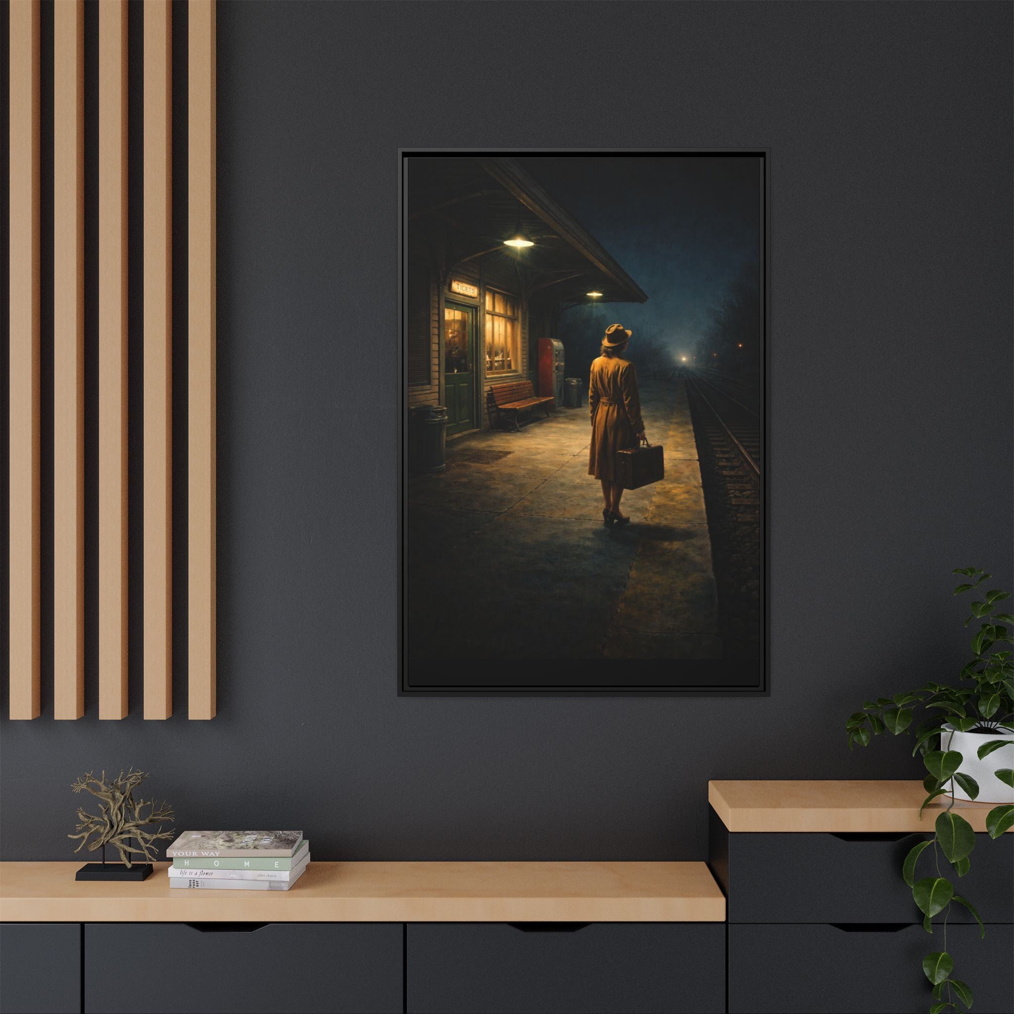 Canvas Framed | Vintage Noir Wall Art | Waiting at the train station