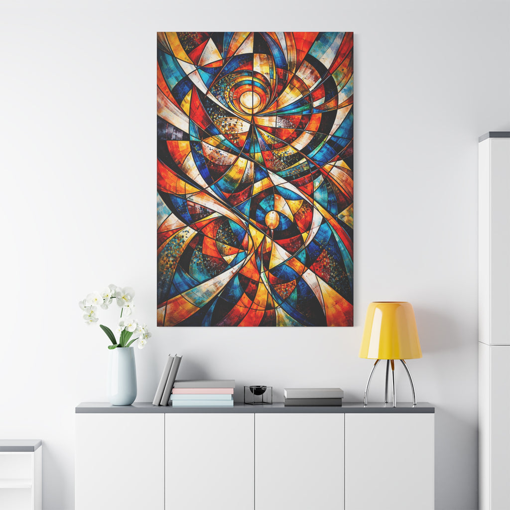 Abstract Stained Glass Swirl Canvas | Abstract Spiral Canvas Wall Art | Modern Colorful Geometric Artwork