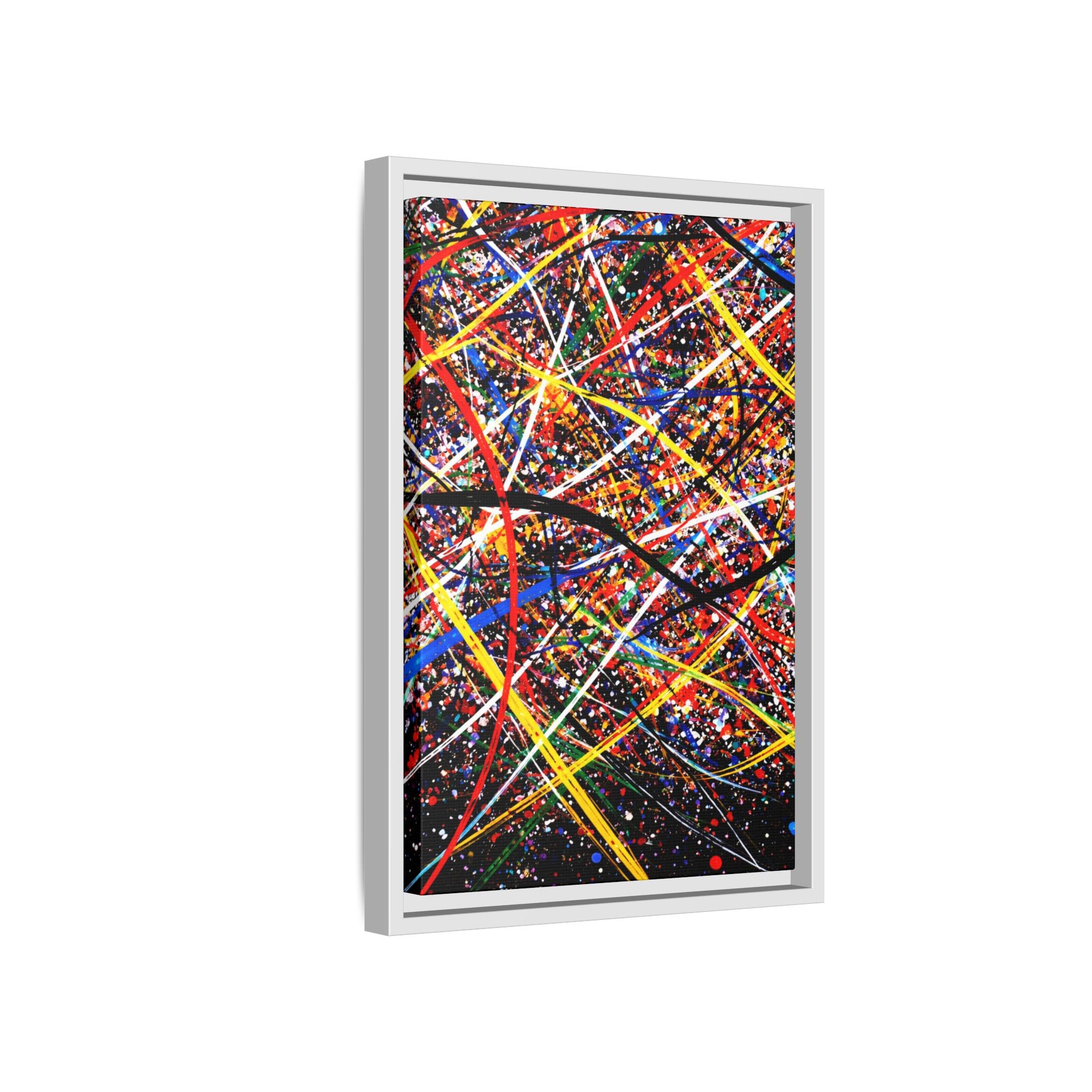 Abstract artwork with colorful lines on a black background. Jackson Pollock inspired.