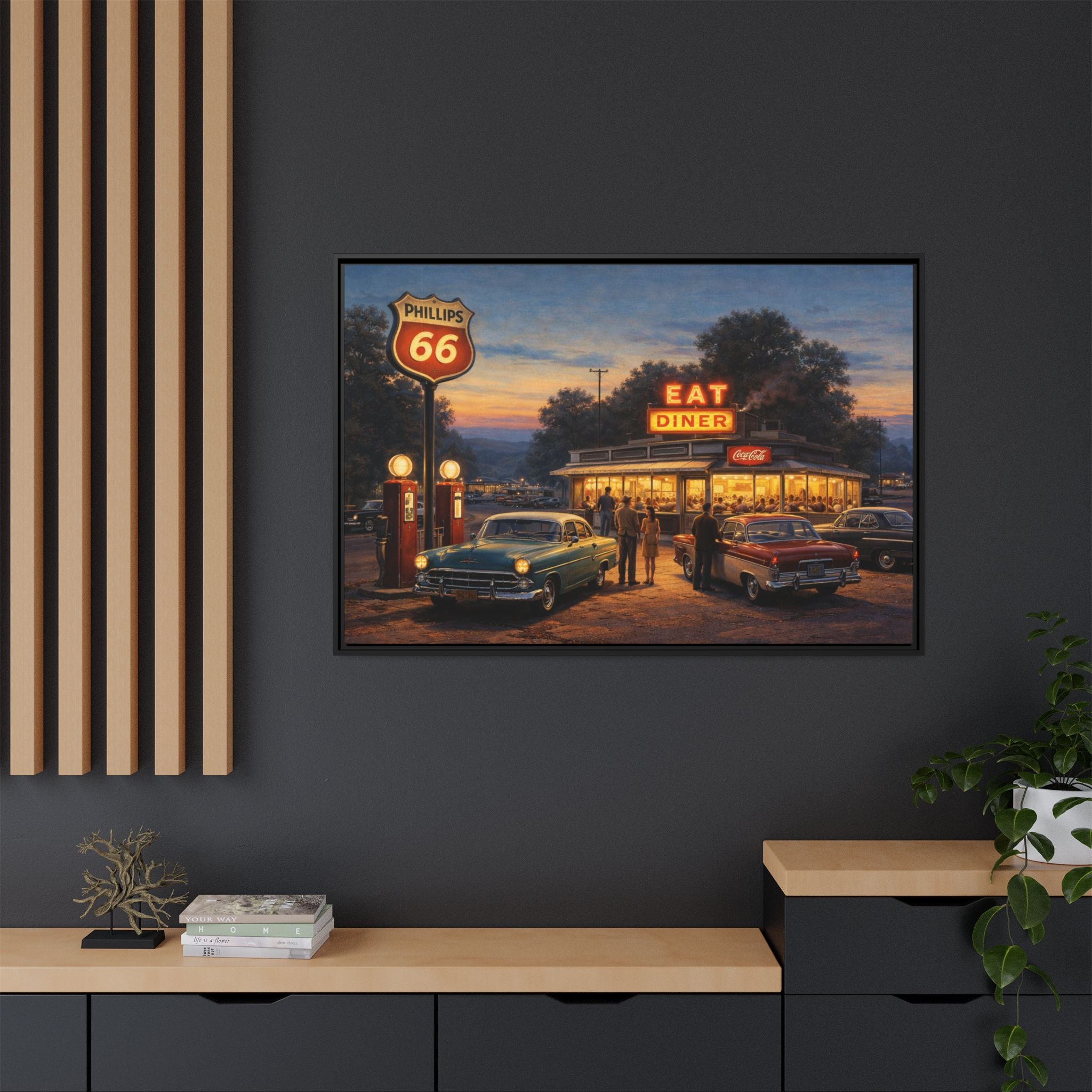 Framed Matte Canvas | Twilight on Route 66 | American Mid-Century Realism