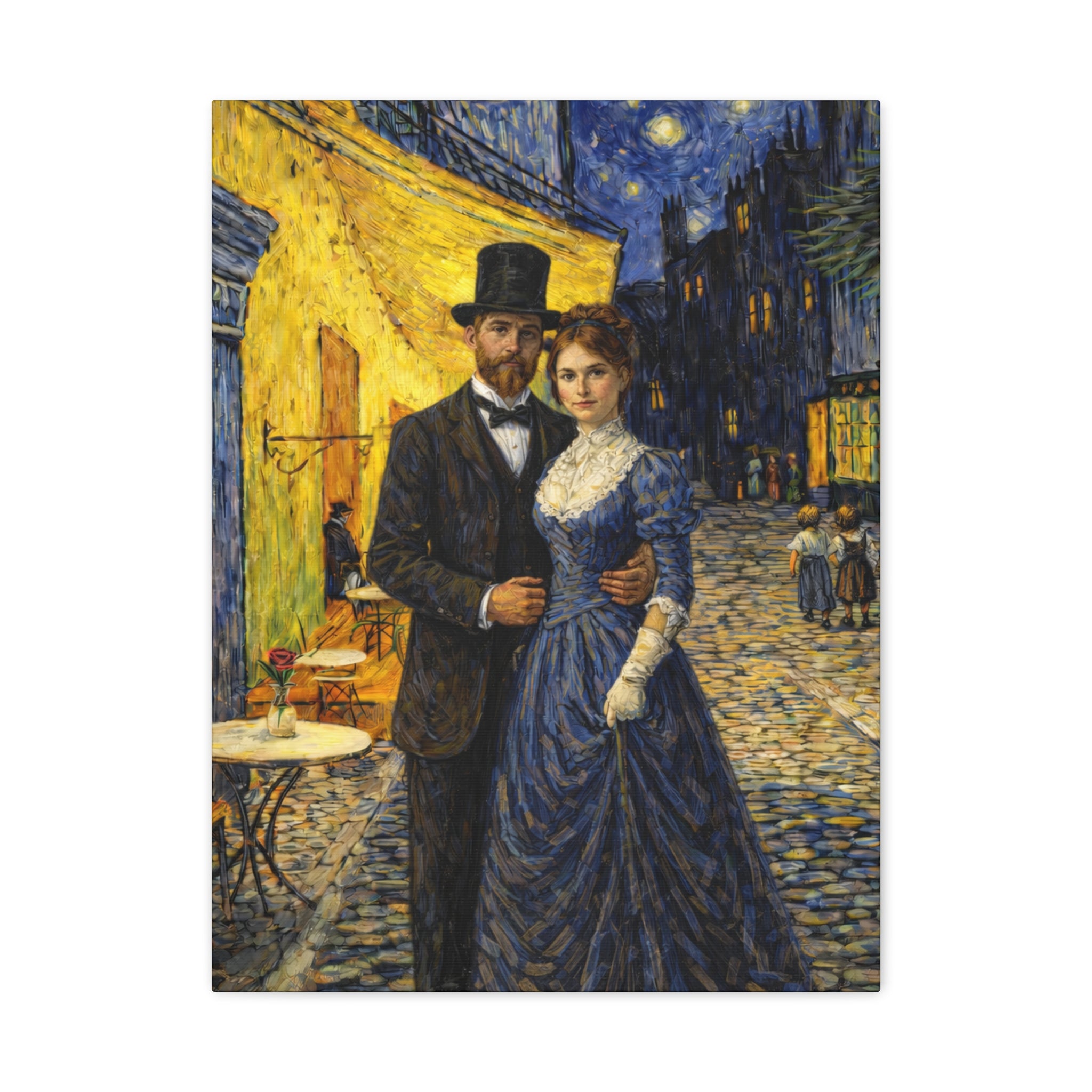 Couple at French Cafe. Homage to Van Gogh | Matte Stretched Canvas 1.25"
