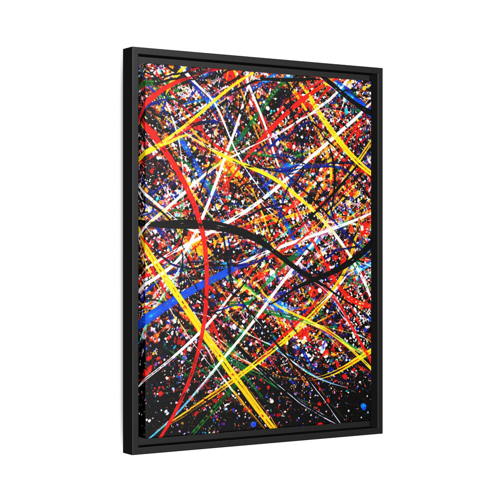 Abstract artwork with colorful lines on a black background. Jackson Pollock inspired.