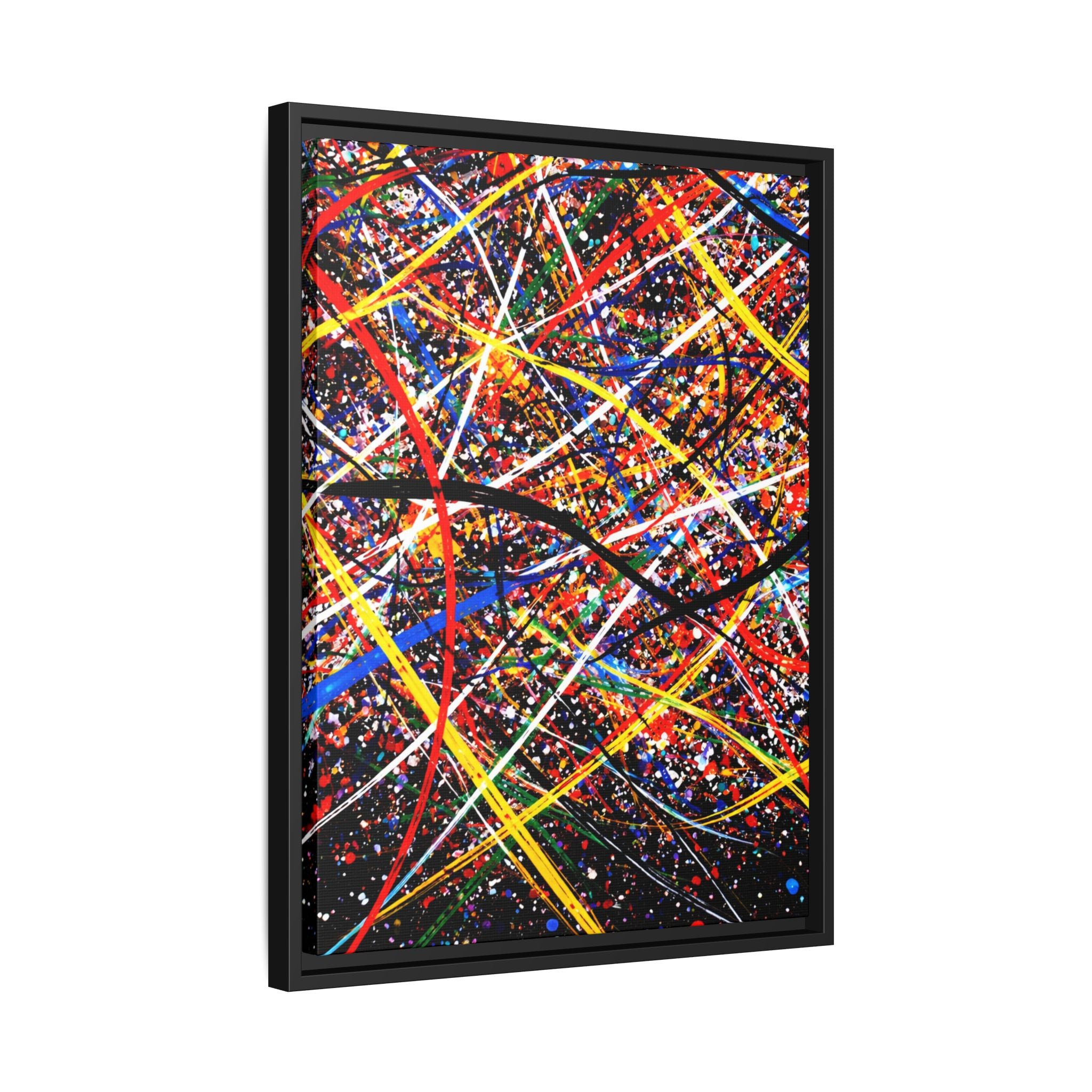 Abstract artwork with colorful lines on a black background. Jackson Pollock inspired.