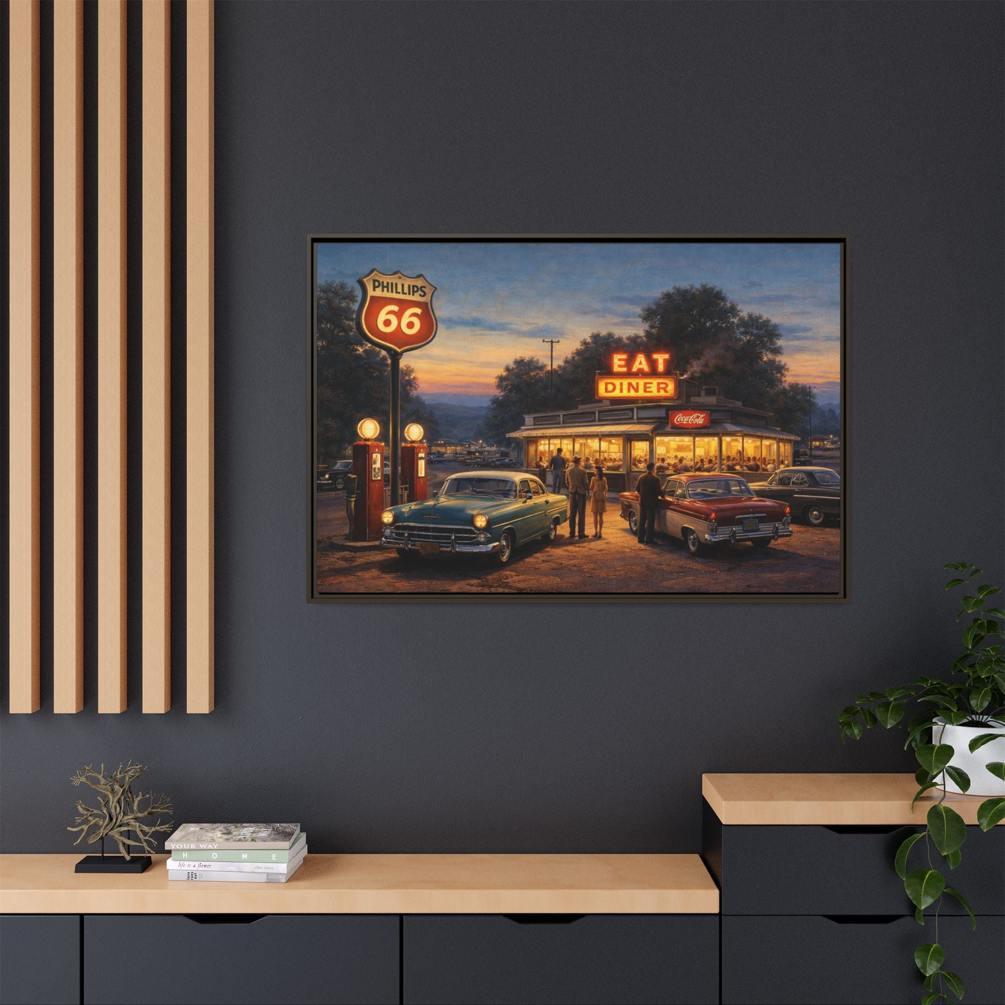 Framed Matte Canvas | Twilight on Route 66 | American Mid-Century Realism
