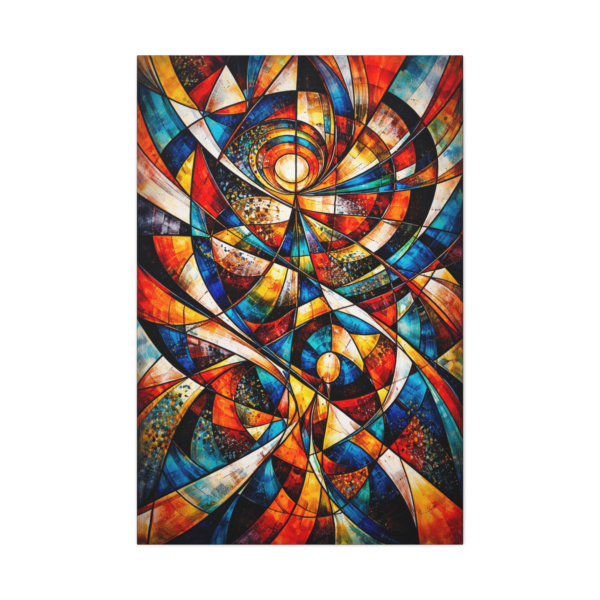 Abstract Stained Glass Swirl Canvas | Abstract Spiral Canvas Wall Art | Modern Colorful Geometric Artwork