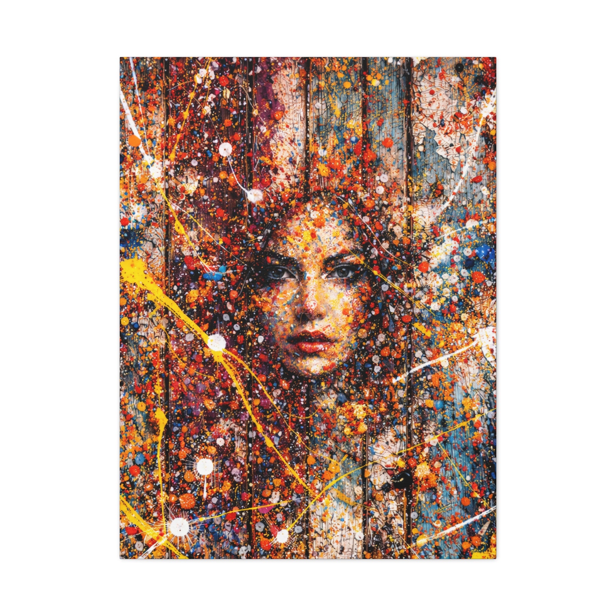 Artistic depiction of a woman's face with colorful abstract patterns