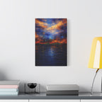 Abstract Sunset Canvas Art | Large Blue & Orange Seascape Wall Art | Modern Office | Living Room Statement | Textured Coastal Decor