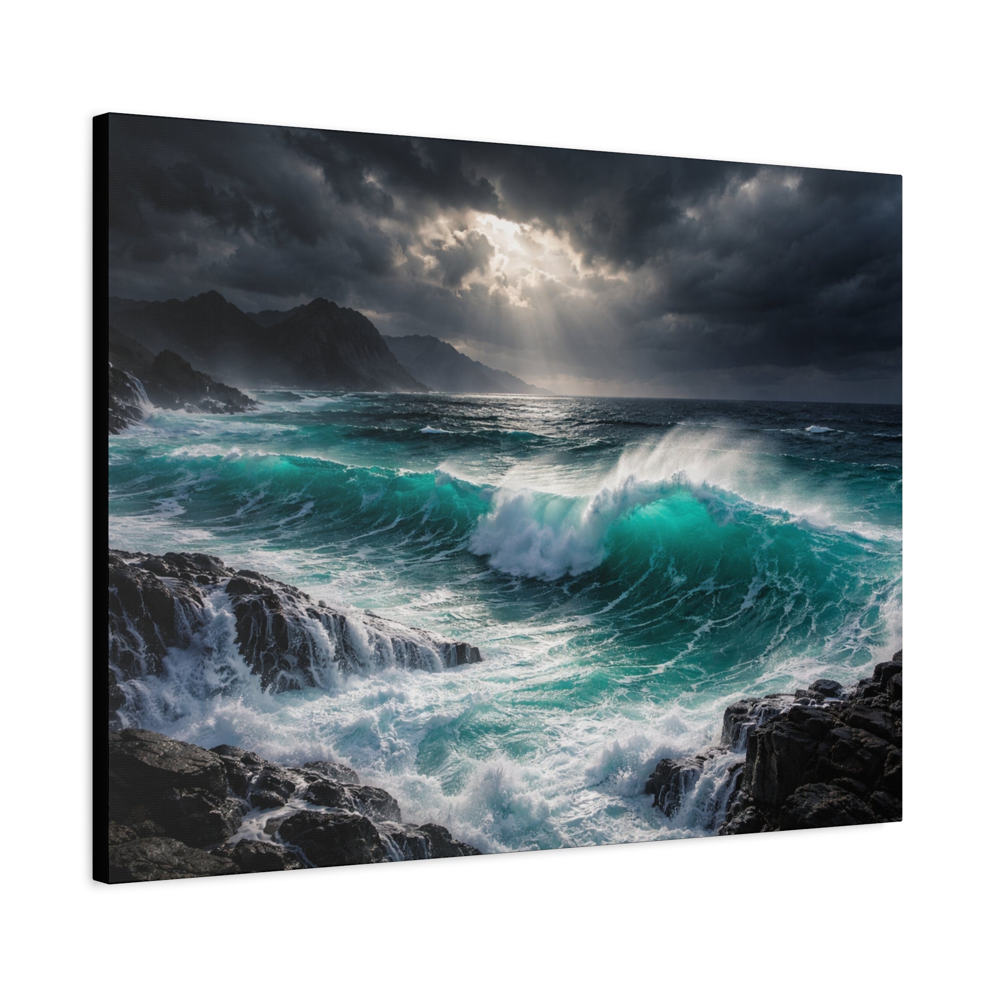 Dramatic Turquoise Ocean Waves Canvas Wall Art | Towering waves Seascape