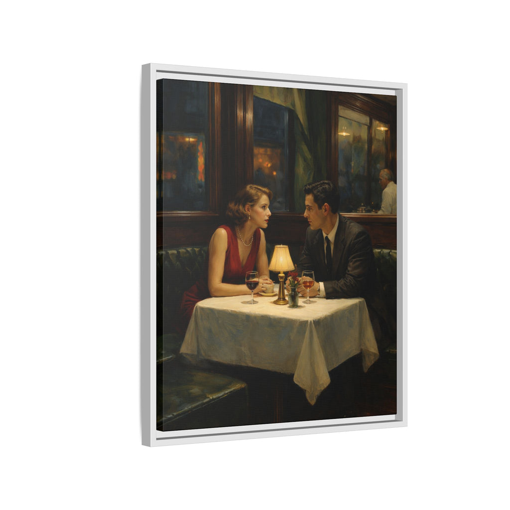 Framed Matte Canvas | Intimate evening in a dim restaurant | Edward Hopper Homage