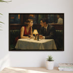 Framed image. Intimate evening in a dim restaurant. Edward Hopper Inspired