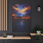Abstract Sunset Canvas Art | Large Blue & Orange Seascape Wall Art | Modern Office | Living Room Statement | Textured Coastal Decor