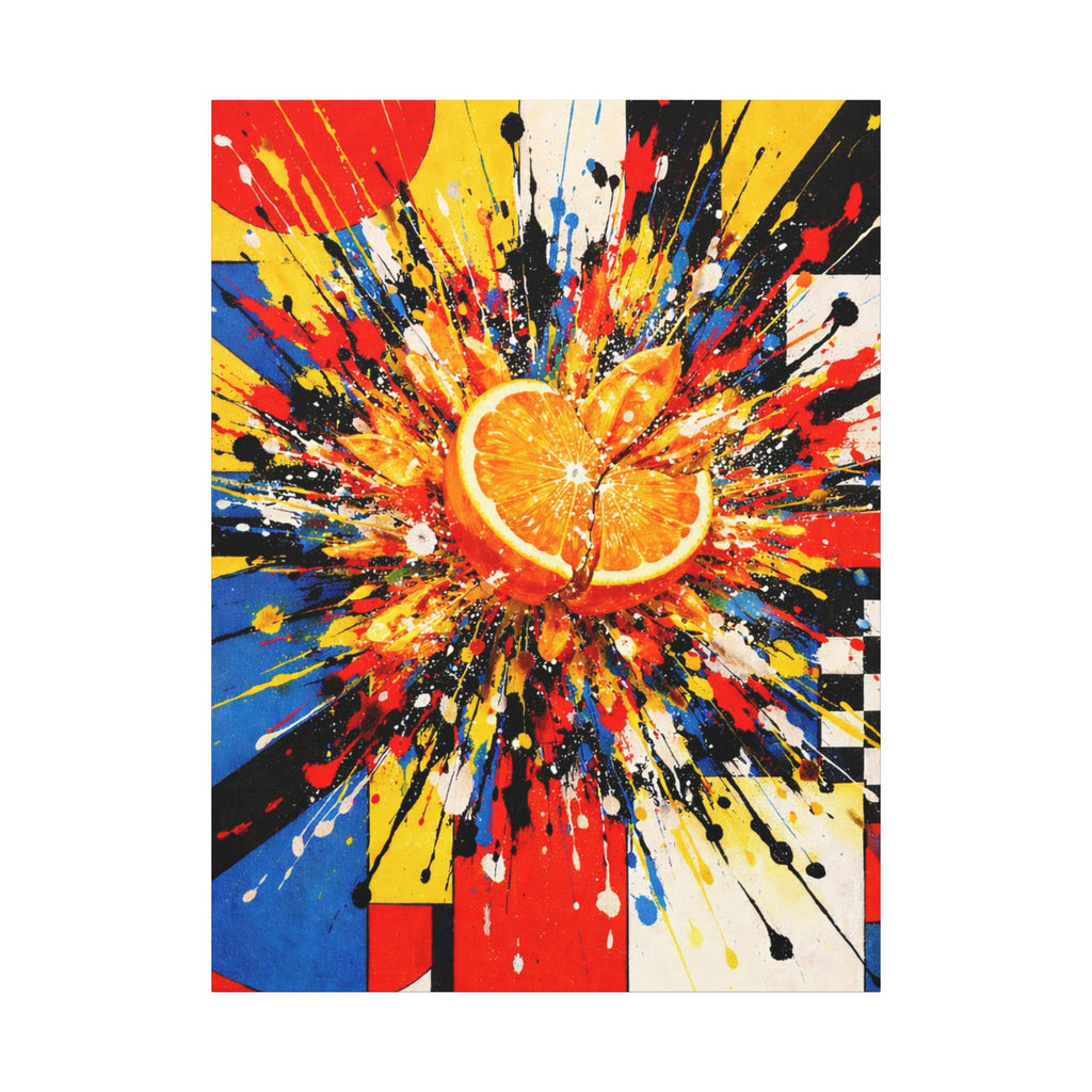 Colorful abstract painting with a central focus on orange slices