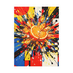 Colorful abstract painting with a central focus on orange slices
