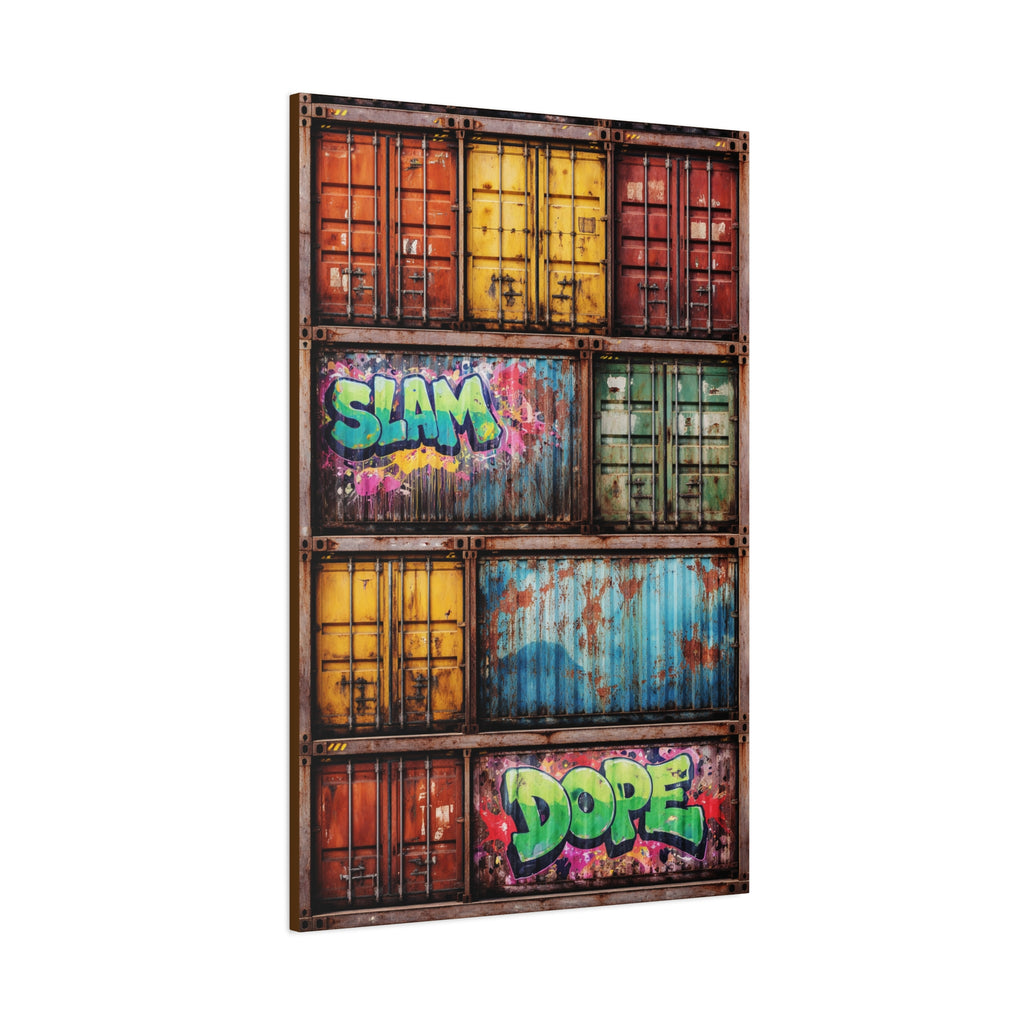 Stacked Shipping Containers with grafitti on canvas artwork