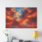 Abstract artwork with fiery colors. Rusts, Golds and Blues in Lanscape.