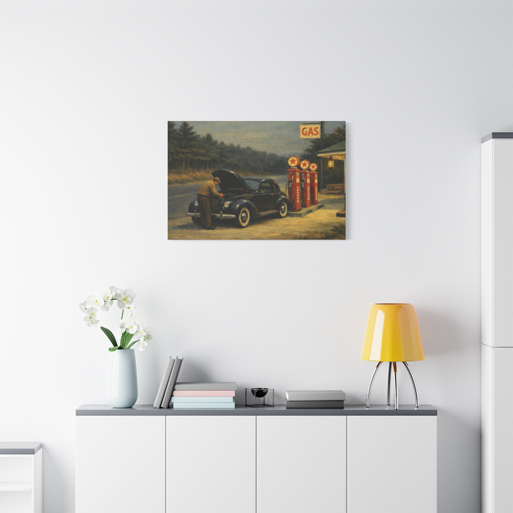 Vintage Service Station Scene Canvas, Stretched Matte Wall Art