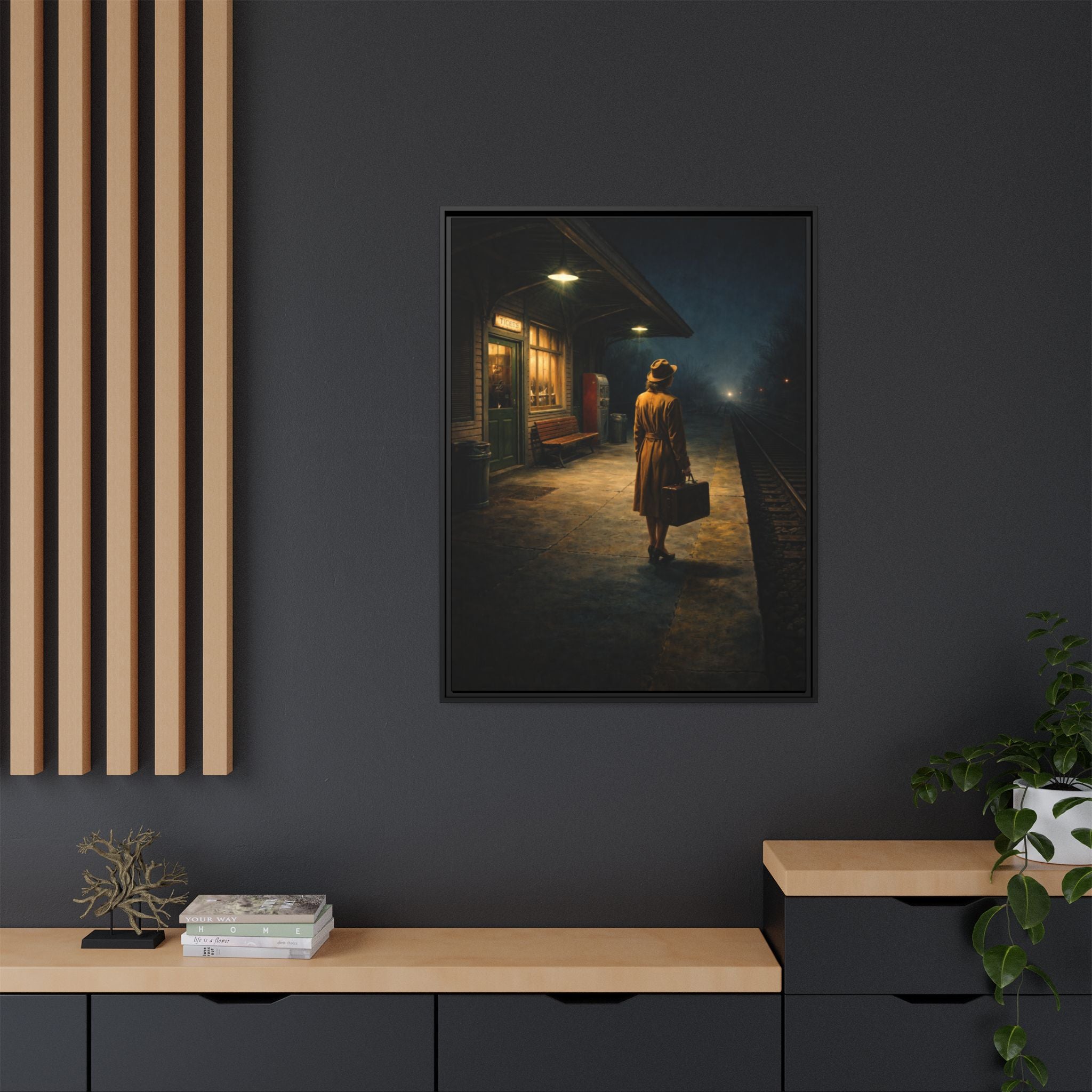 Canvas Framed | Vintage Noir Wall Art | Waiting at the train station