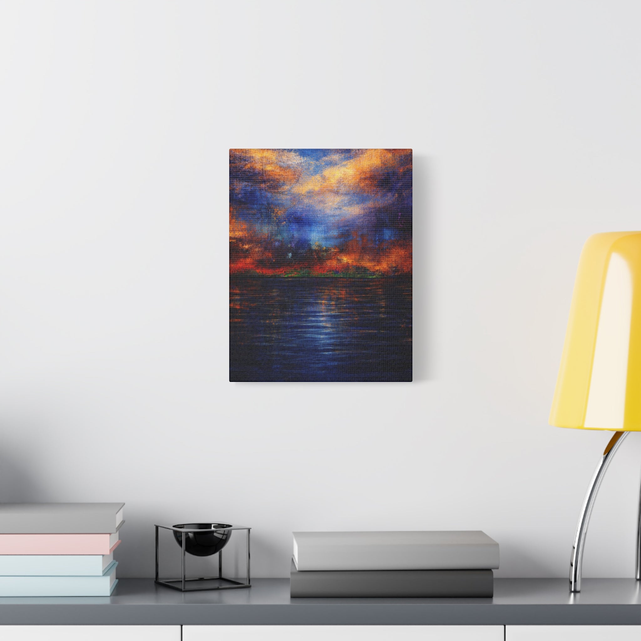 Abstract Sunset Canvas Art | Large Blue & Orange Seascape Wall Art | Modern Office | Living Room Statement | Textured Coastal Decor