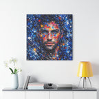 Custom abstract canvas portrait created from customer photo with colourful paint splash design.