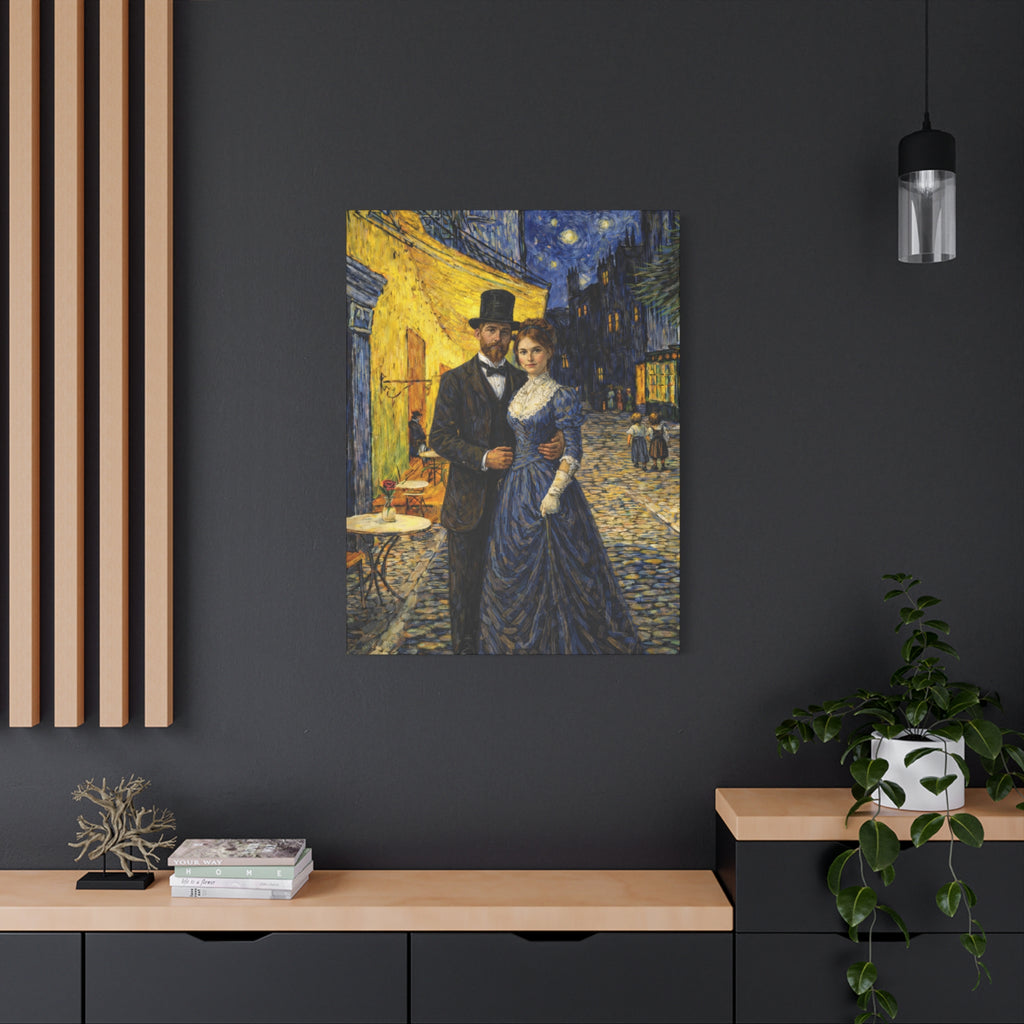 Couple at French Cafe. Homage to Van Gogh | Matte Stretched Canvas 1.25"