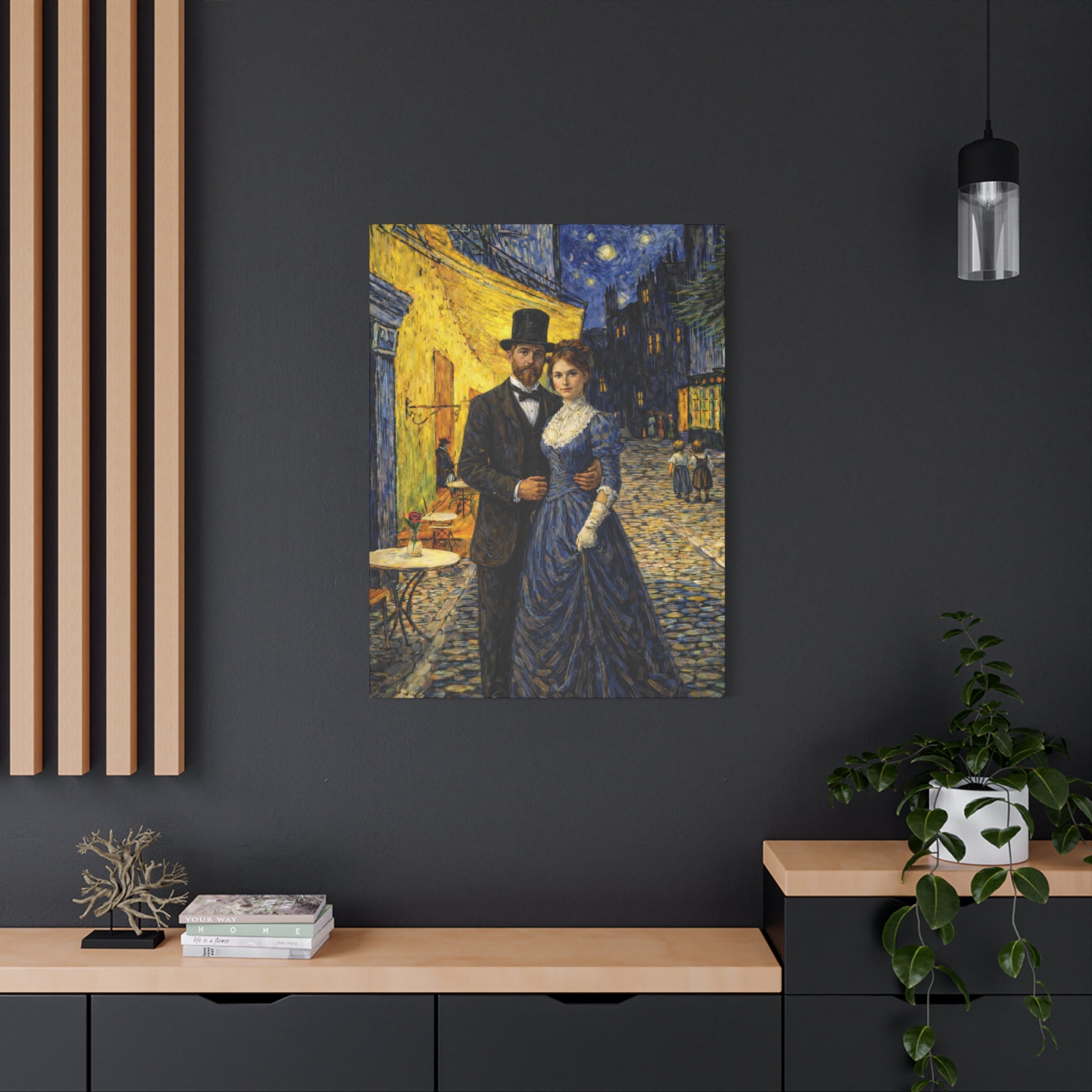 Couple at French Cafe. Homage to Van Gogh | Matte Stretched Canvas 1.25"