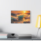 Sunset Ocean Wave Canvas | Sunlit Evening Flowing Sea Movement | Vibrant Ocean Seascape Artwork