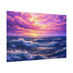 Ocean Sunset Canvas Wall Art, Coastal Landscape Painting, Beach House Decor, Modern Living Room Artwork