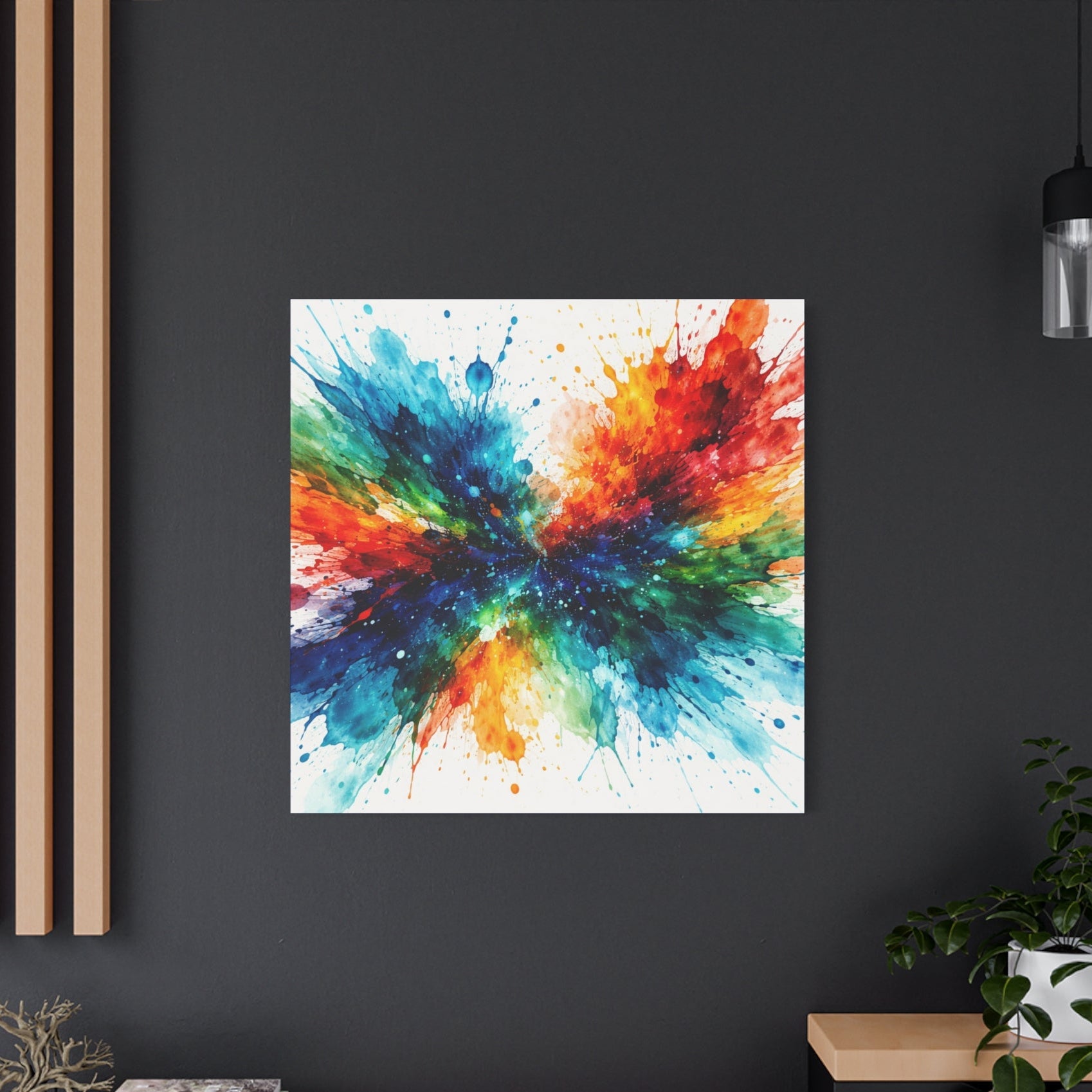 Blue Green Abstract Splash Canvas Art | Modern Square Wall Decor