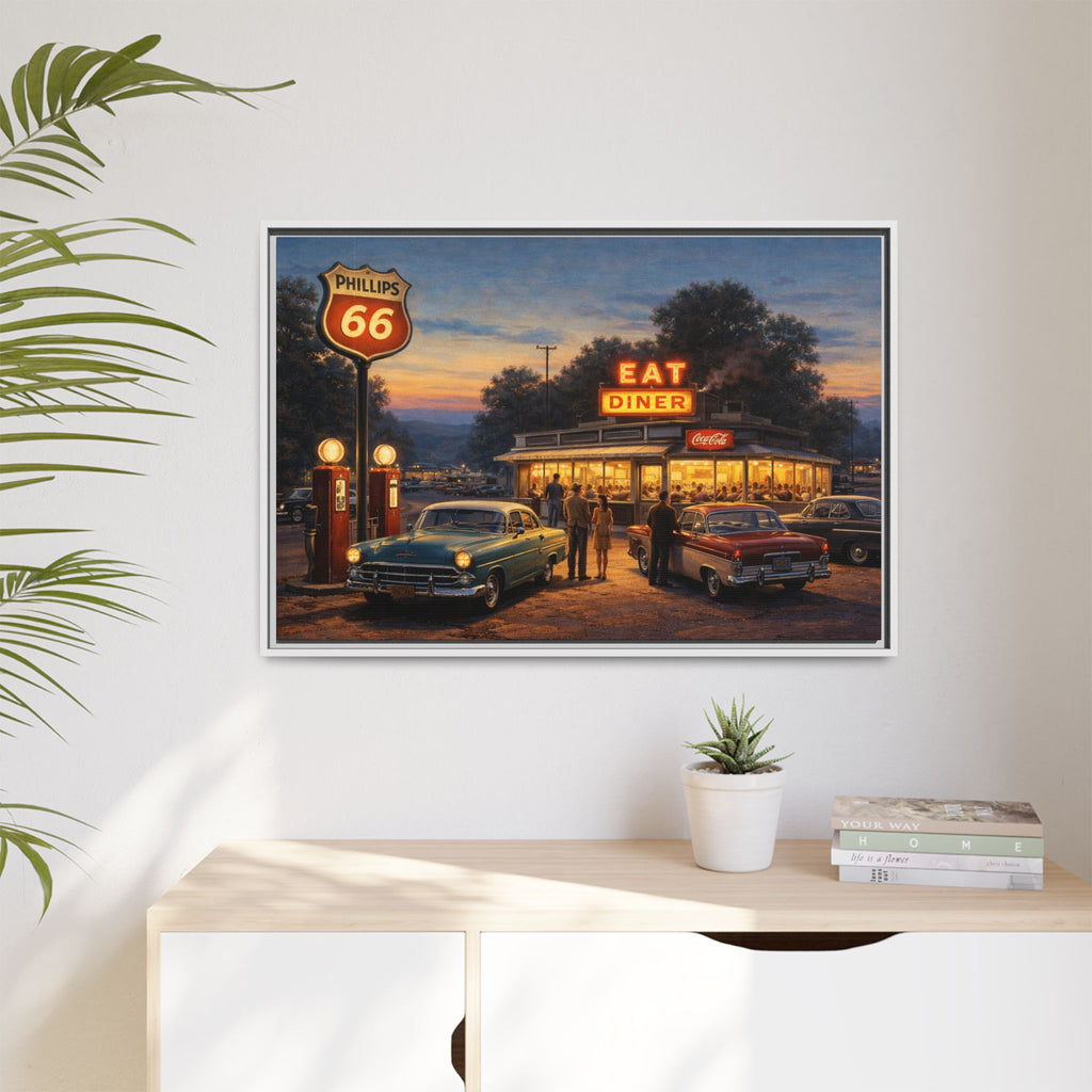 Framed Matte Canvas | Twilight on Route 66 | American Mid-Century Realism