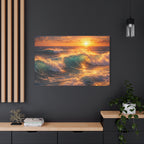Sunset Ocean Wave Canvas | Sunlit Evening Flowing Sea Movement | Vibrant Ocean Seascape Artwork