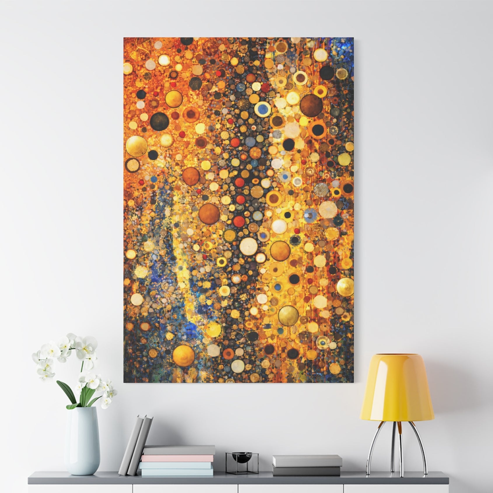 Klimt Inspired Abstract circular pattern painting. Golds and Coppers.