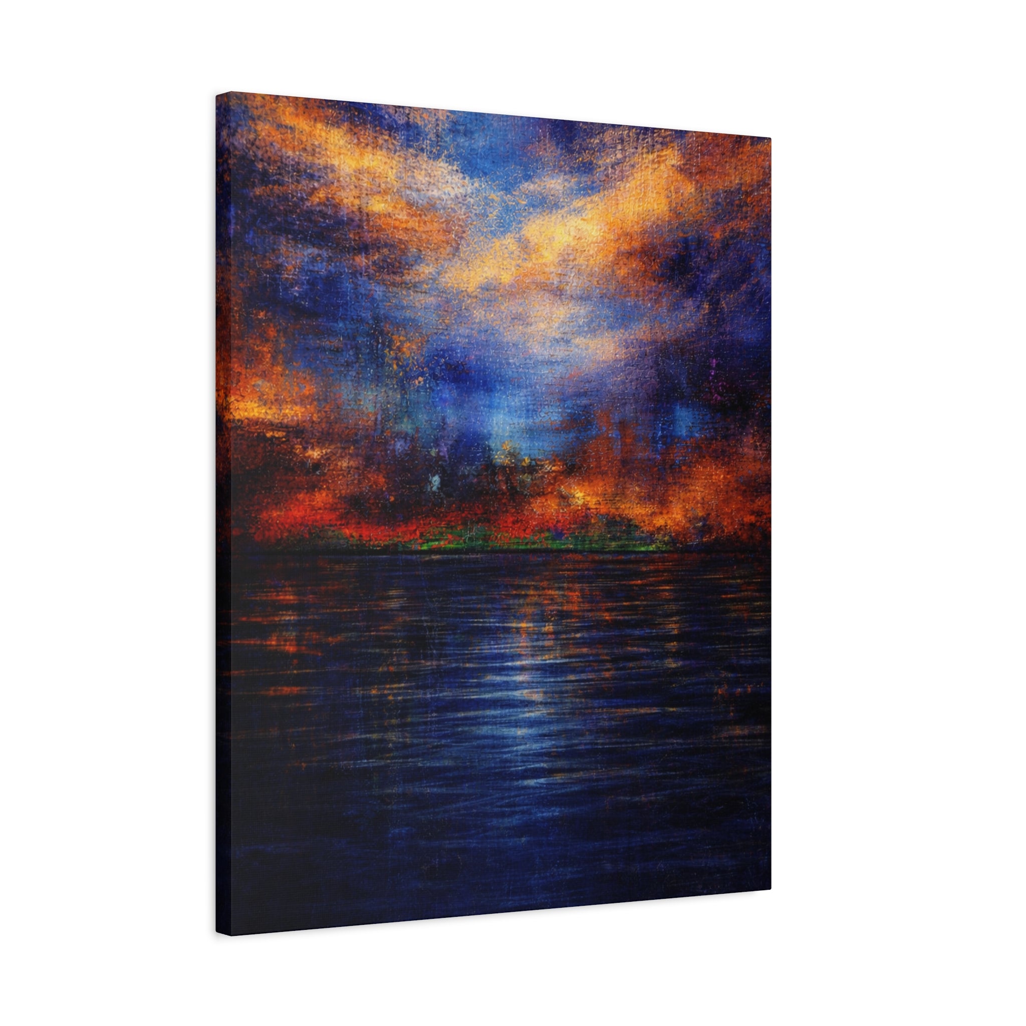 Abstract Sunset Canvas Art | Large Blue & Orange Seascape Wall Art | Modern Office | Living Room Statement | Textured Coastal Decor