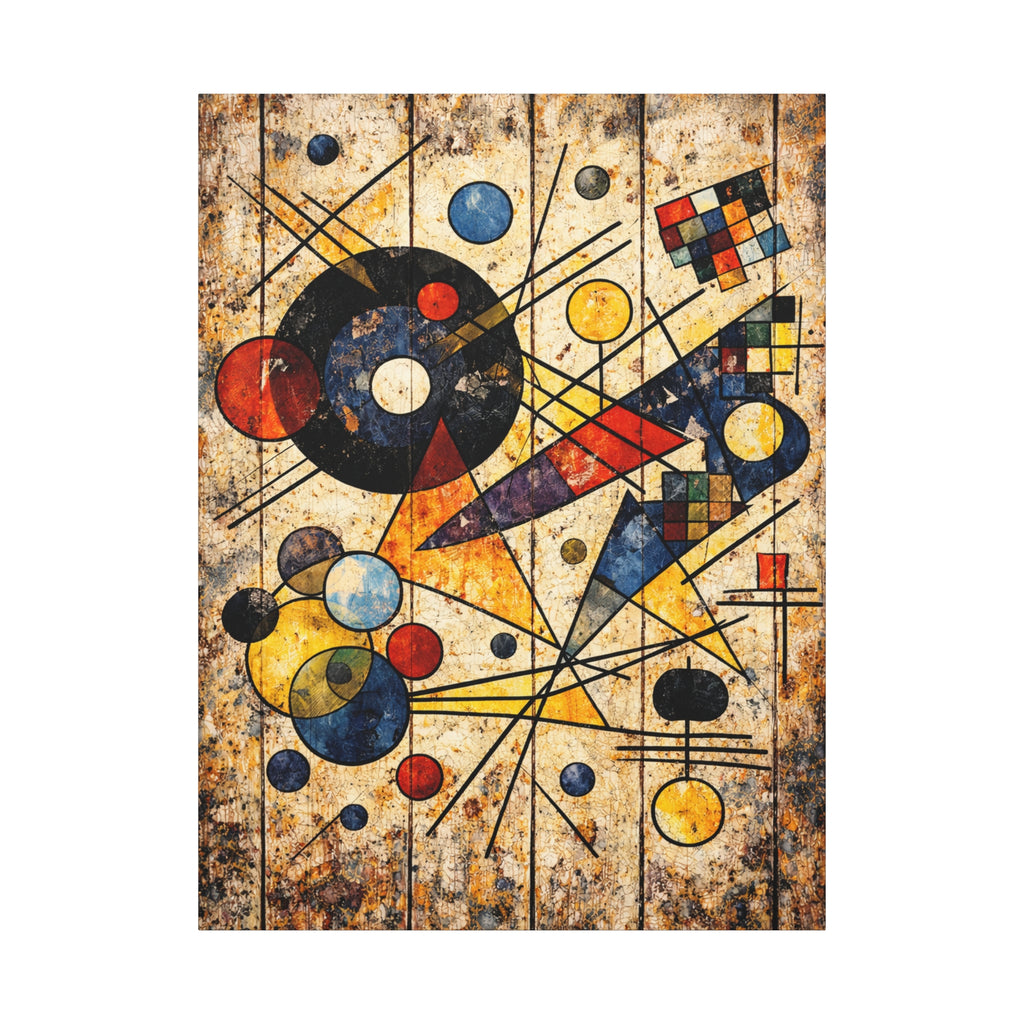 Abstract geometric art on distressed wood | Matte Stretched Canvas 1.25" | Abstract Geometric Art