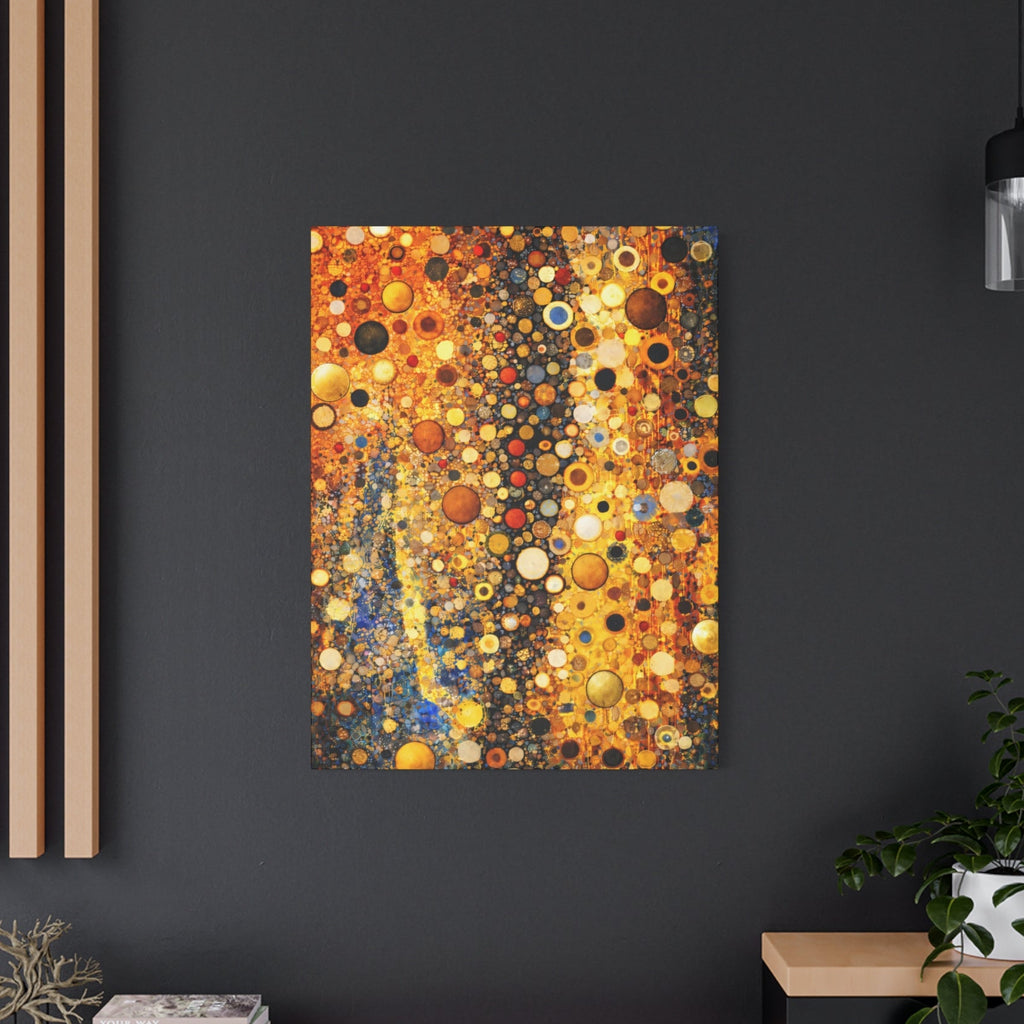 Abstract art piece with circular patterns on a dark wall