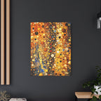 Abstract art piece with circular patterns on a dark wall