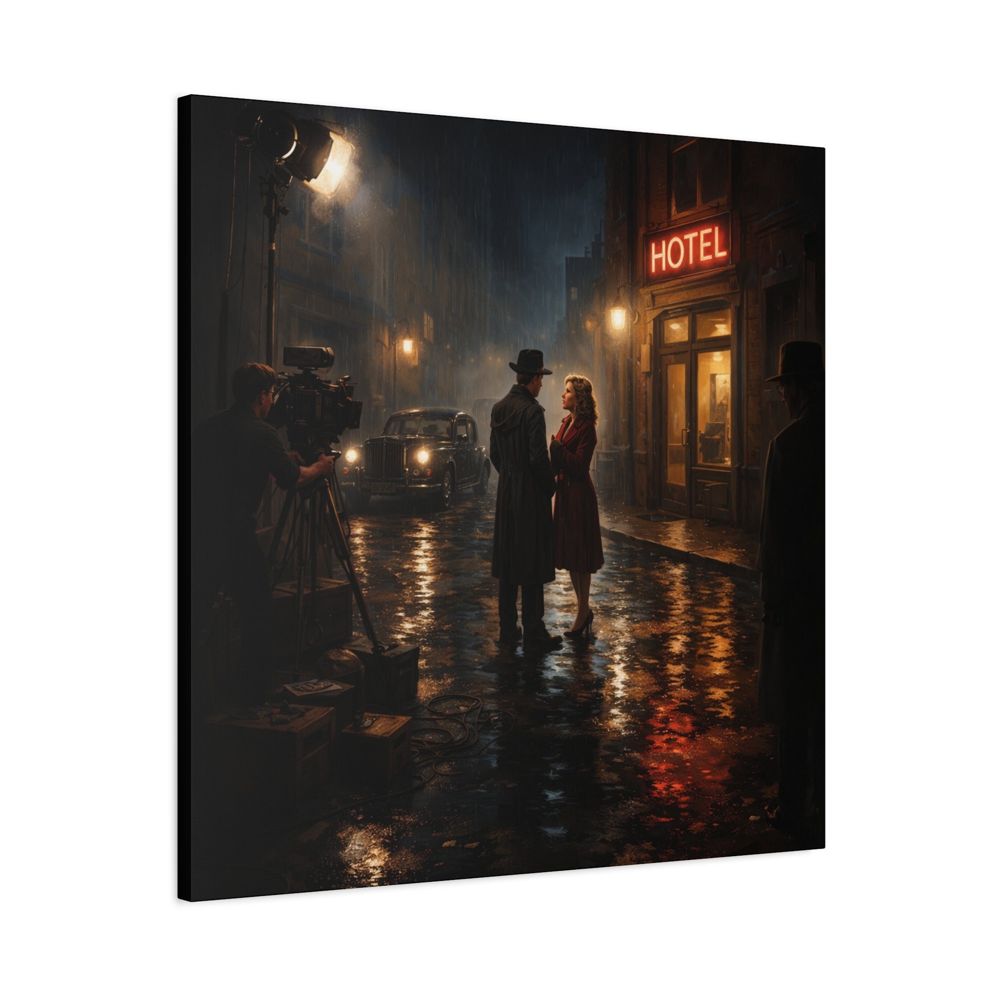 Cinematic Noir Canvas Wall Art – Square Film Scene Print