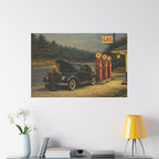 Vintage Service Station Scene Canvas, Stretched Matte Retro Wall Art