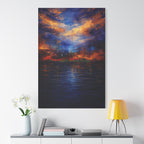 Abstract Wall Art. Rich navy blues and Indigo meet glowing amber, burnt orange and gold tones