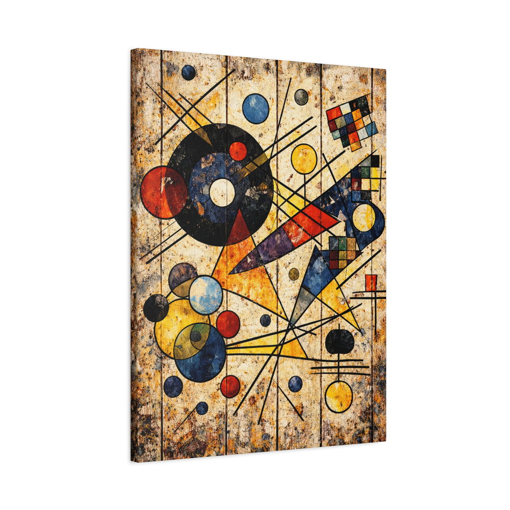 Abstract geometric art on distressed wood | Matte Stretched Canvas 1.25" | Abstract Geometric Art