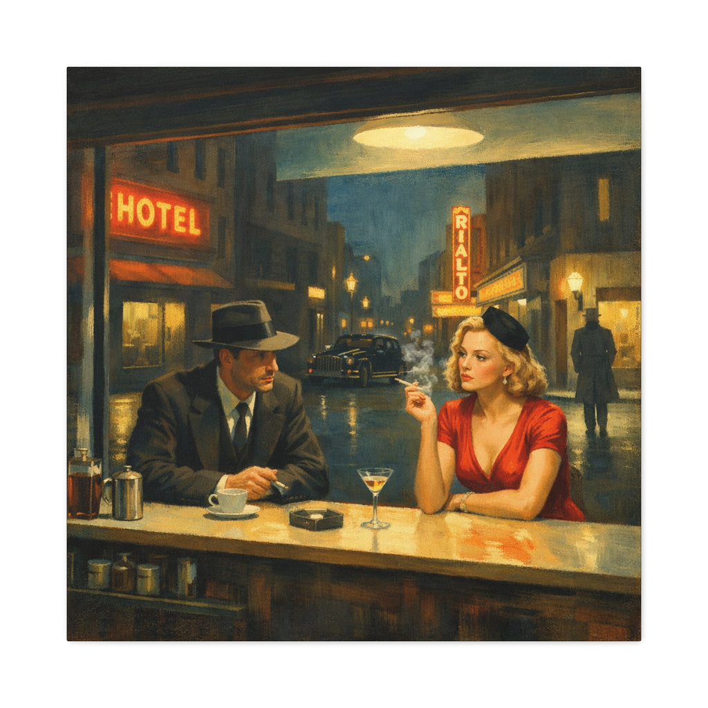 Film Noir Art | Matte Square Canvas, Moody City Scene